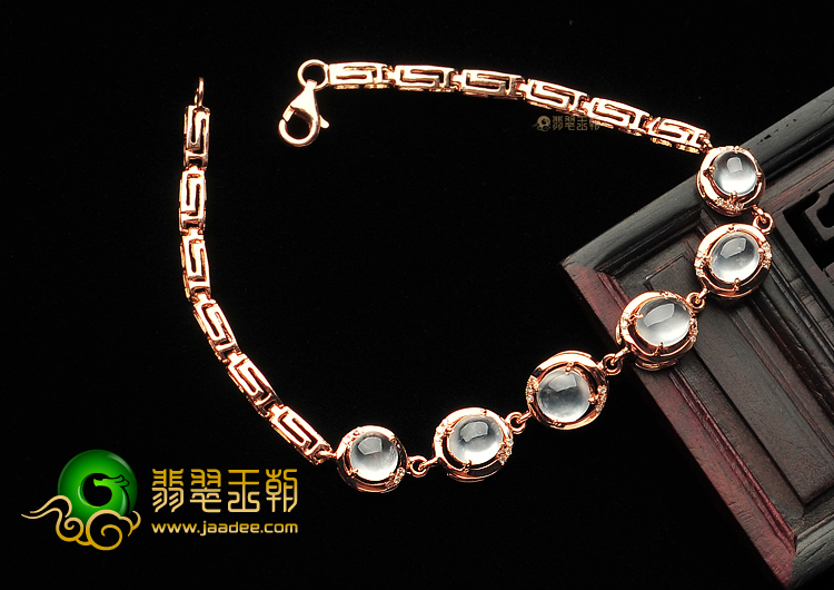 玻璃种无色缅甸翡翠A货镶玫瑰金手链(真钻)