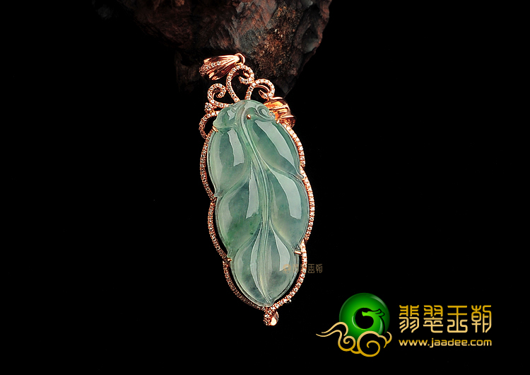 (超值推荐)冰种飘花缅甸翡翠A货镶玫瑰金金枝玉叶胸坠(真钻)