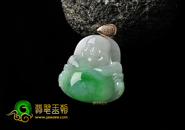 糯冰种翠色缅甸翡翠A货玉佛挂件