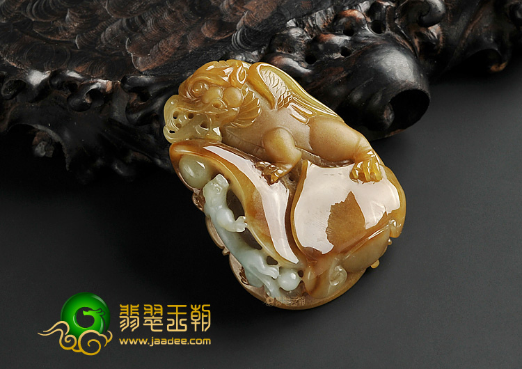 糯冰种褐黄翡缅甸翡翠A货望子成龙挂件