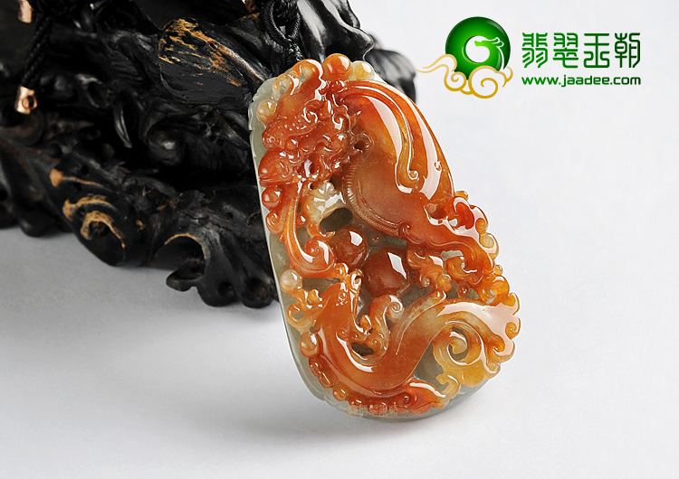 糯冰种红黄翡晴水缅甸翡翠A货龙凤呈祥挂件