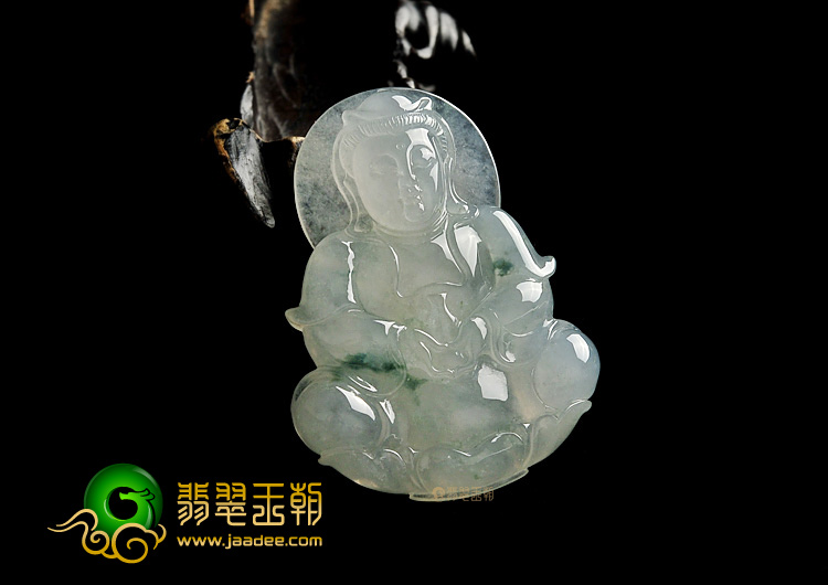 冰种飘花缅甸翡翠A货观音挂件