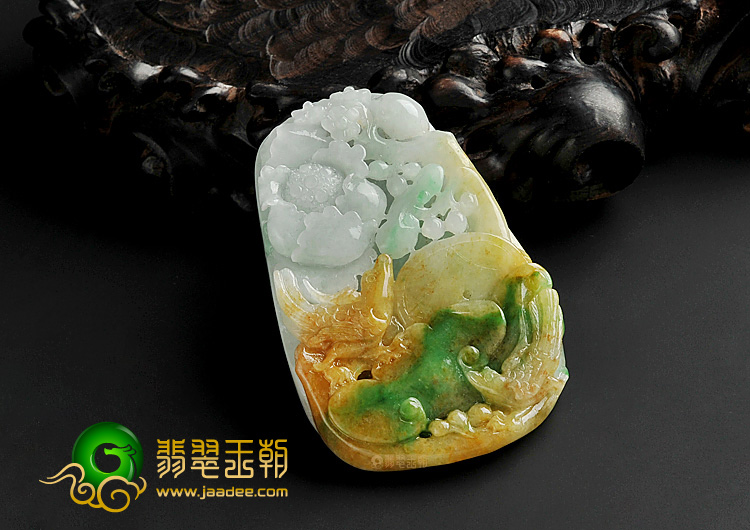 糯冰种三彩缅甸翡翠A货花开富贵挂件