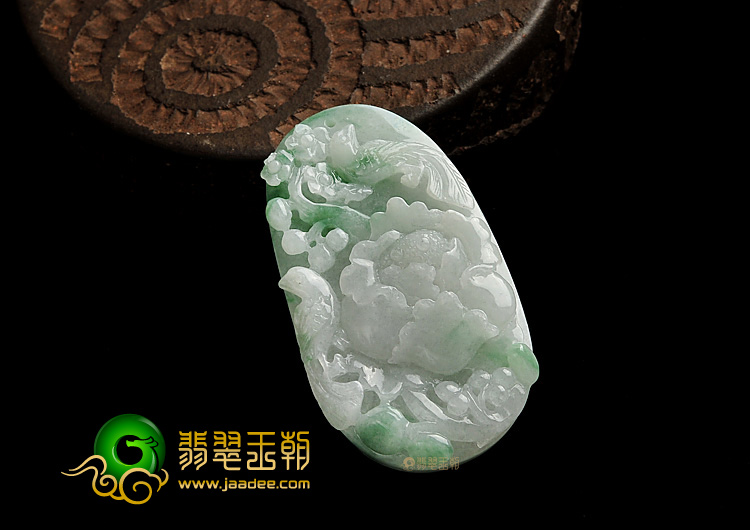 糯冰种飘花缅甸翡翠A货鸟语花香挂件