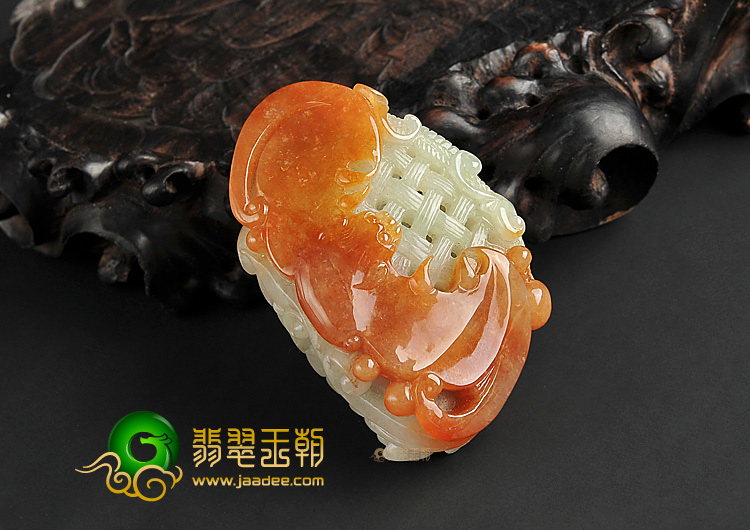 糯冰种红黄翡缅甸翡翠A货福在眼前挂件