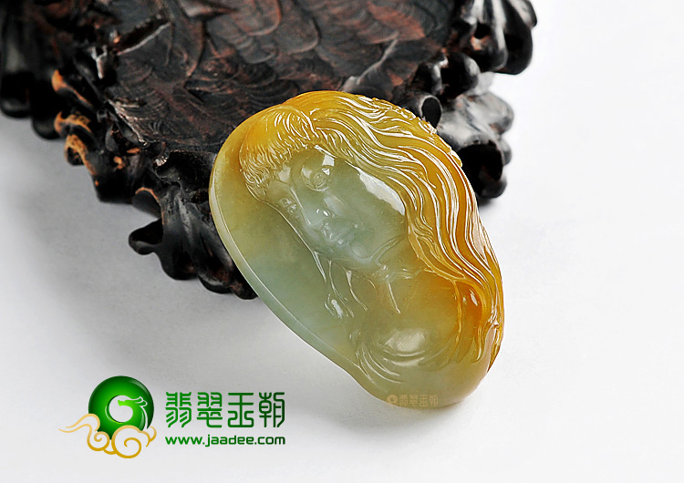 糯冰种褐黄翡缅甸翡翠A货美女头挂件