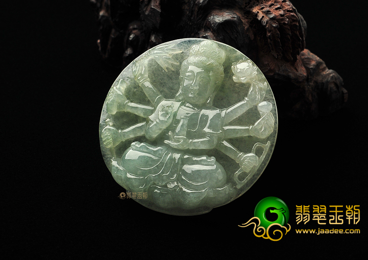 糯冰种晴水缅甸翡翠A货千手观音挂件