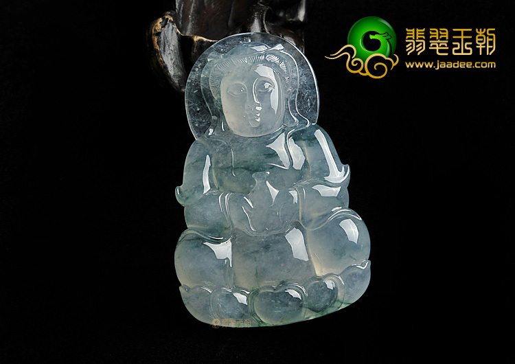 冰种飘花缅甸翡翠A货观音挂件