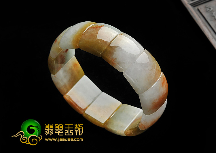 糯冰种褐黄翡缅甸翡翠A货手链