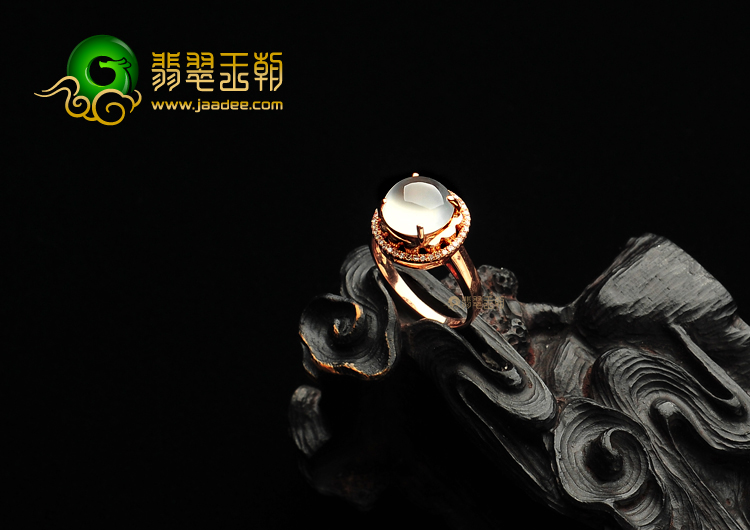 (超值推荐)冰玻种无色缅甸翡翠A货镶玫瑰金戒指(真钻)