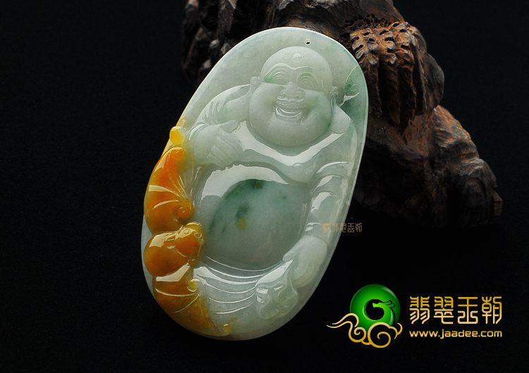 糯冰种褐黄翡飘花缅甸翡翠A货纳福挂件