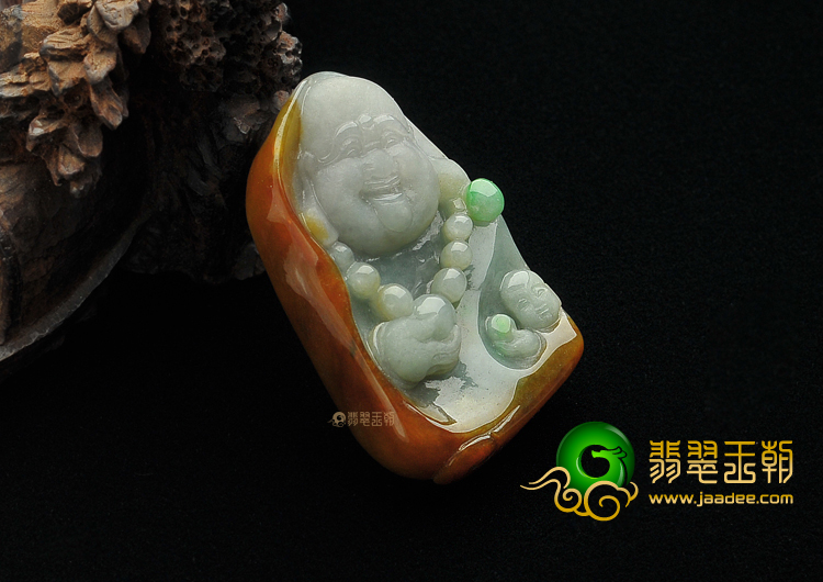 糯冰种褐黄翡缅甸翡翠A货佛头挂件