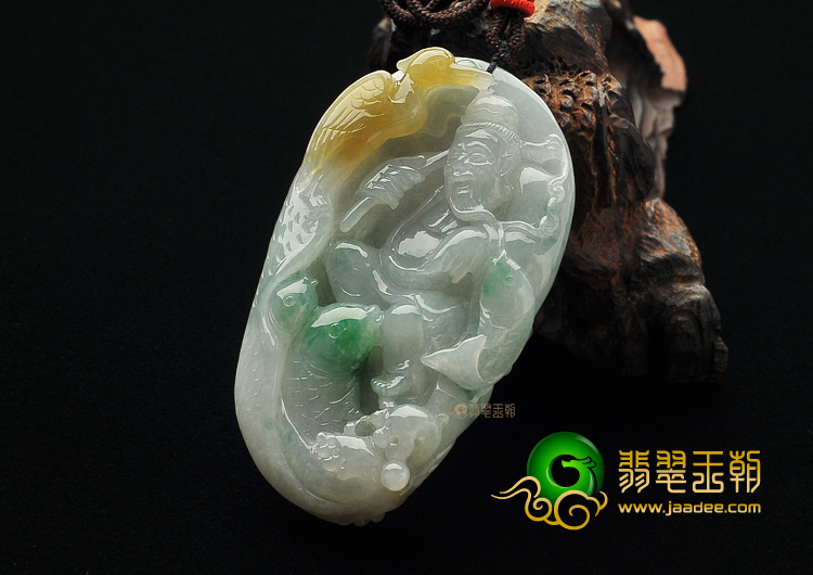 糯冰种飘花缅甸翡翠A货渔翁得利挂件