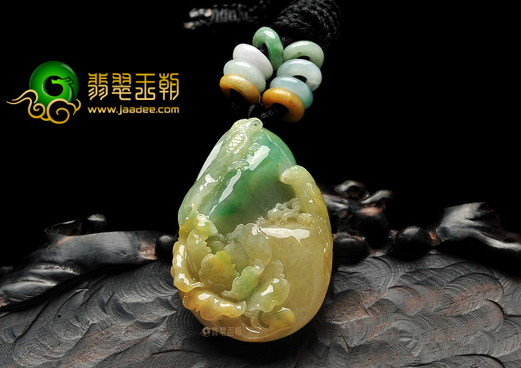糯冰种黄加绿缅甸翡翠A货花开富贵挂件