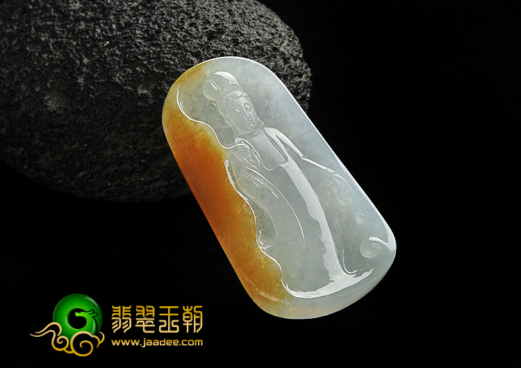 冰种褐黄翡缅甸翡翠A货站观音挂件