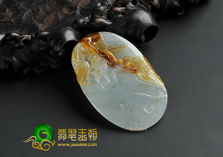 冰种褐黄翡缅甸翡翠A货一路连科挂件