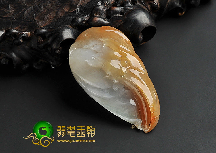糯冰种褐黄翡缅甸翡翠A货鹰头挂件