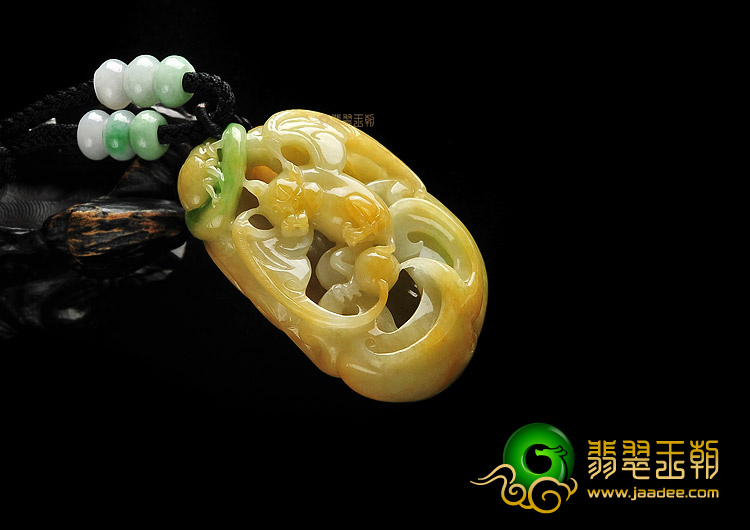 糯冰种黄加绿缅甸翡翠A货蝙蝠如意挂件