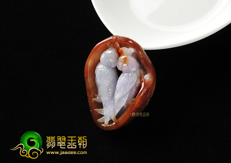 糯冰种紫罗兰褐红翡缅甸翡翠A货鹦鹉挂件
