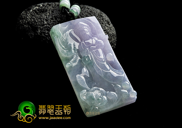糯冰种春带彩缅甸翡翠A货站观音挂件
