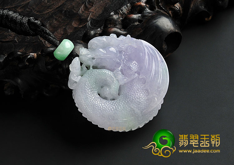 糯冰种春带彩缅甸翡翠A货蝙蝠龙挂件