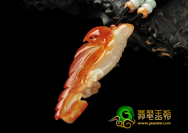 糯冰种红黄翡缅甸翡翠A货富贵鸟挂件