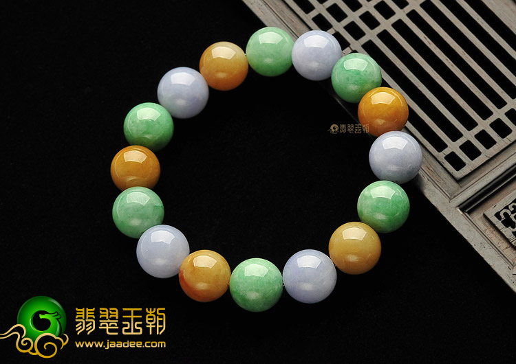 糯冰种三彩缅甸翡翠A货手链