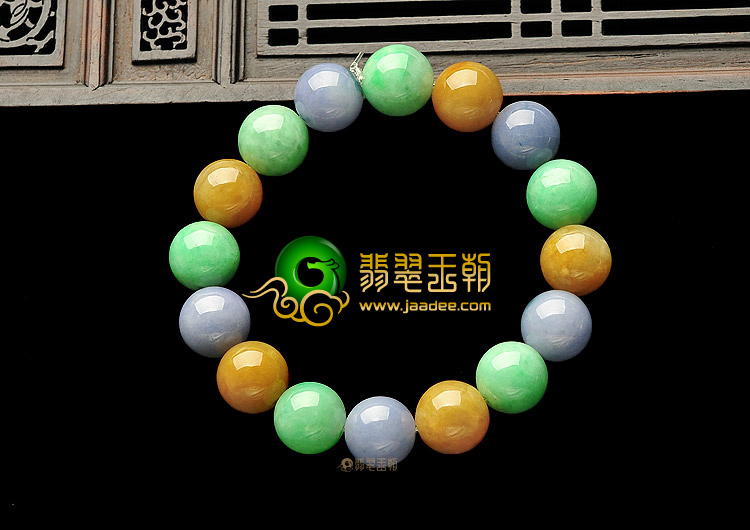 糯冰种三彩缅甸翡翠A货手链