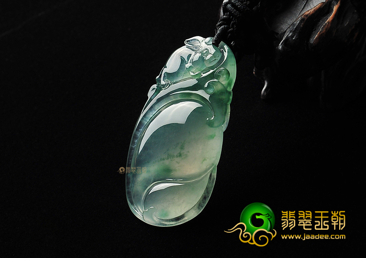 冰玻种飘花缅甸翡翠A货福在眼前挂件