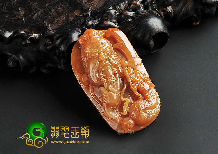 糯冰种红黄翡缅甸翡翠A货关公挂件