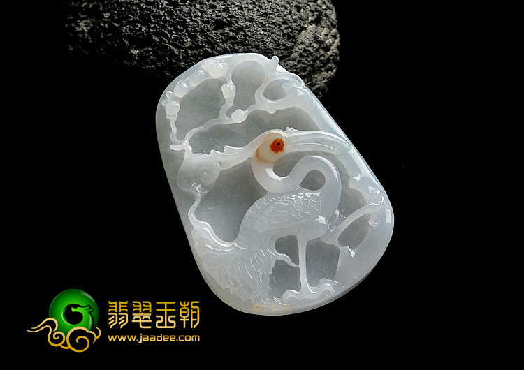 冰种飘红翡缅甸翡翠A货松鹤延年挂件