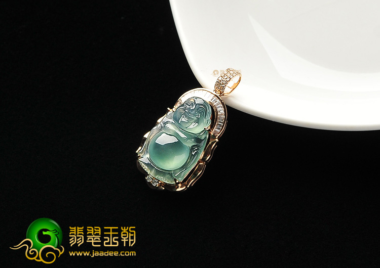 冰种晴水镶玫瑰金站佛胸坠(真钻)
