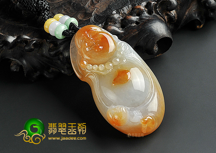 糯冰种红黄翡童子拜佛挂件