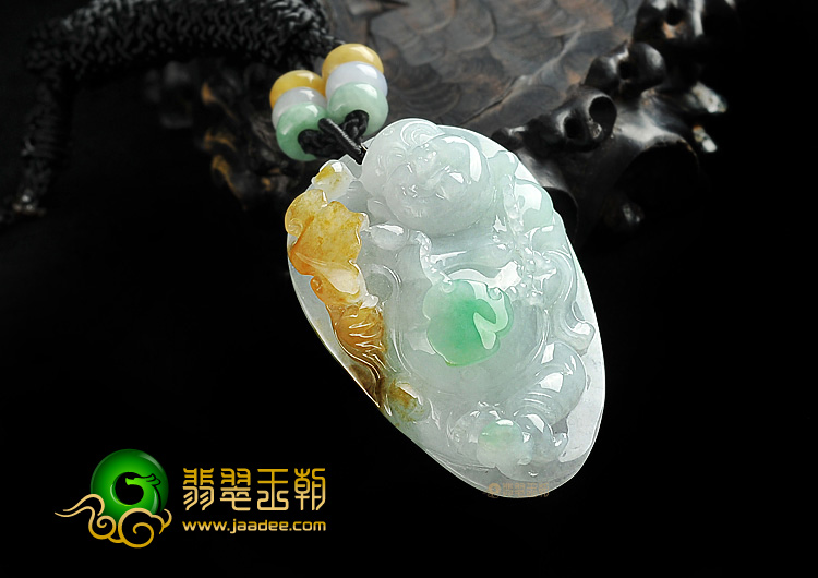 糯冰种三彩玉佛挂件