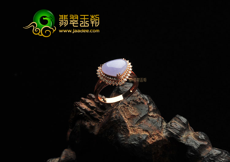(超值推荐)糯冰种紫罗兰镶玫瑰金心形戒指(真钻)