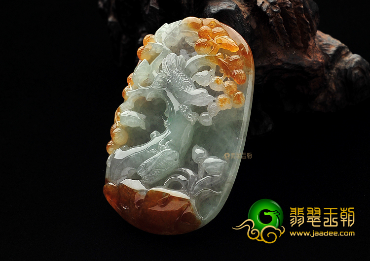 糯冰种晴水褐黄翡鸟语花香挂件
