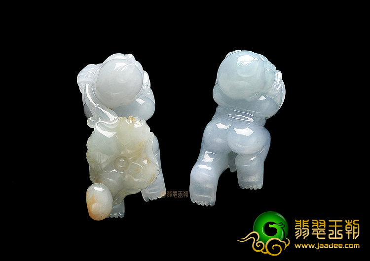 糯冰种晴水略带褐黄翡招财童子挂件(一对)