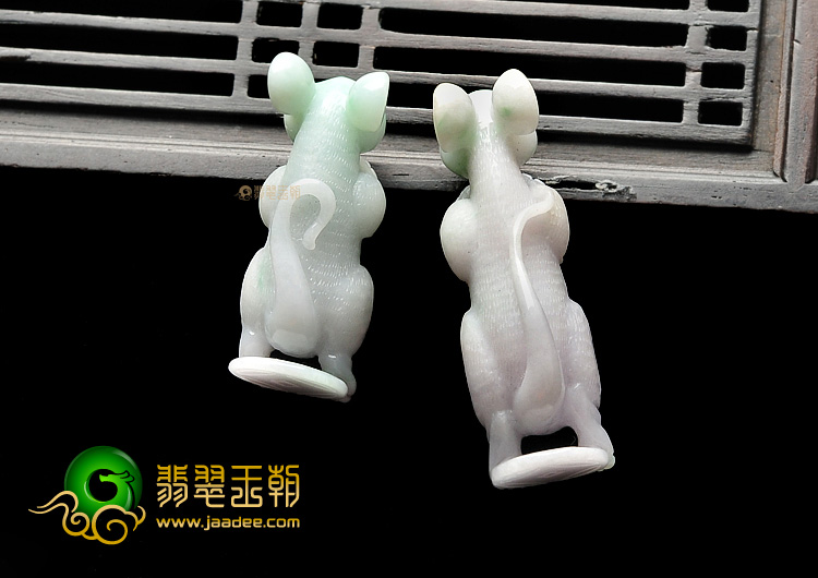 细糯种晴水玉鼠运财挂件(一对)
