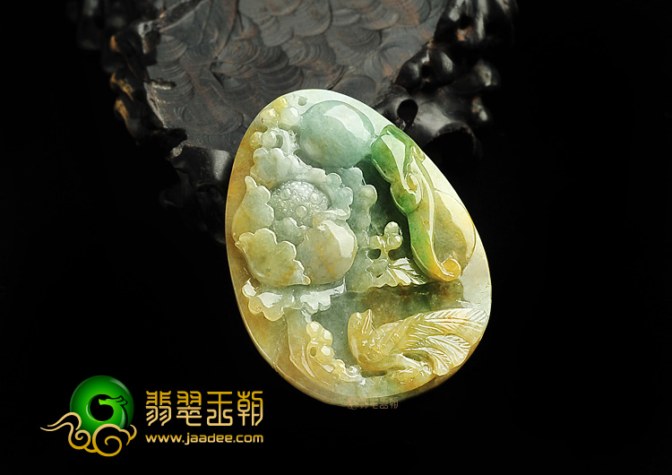 糯冰种三彩花开富贵挂件
