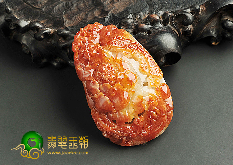 糯冰种红翡花开富贵挂件