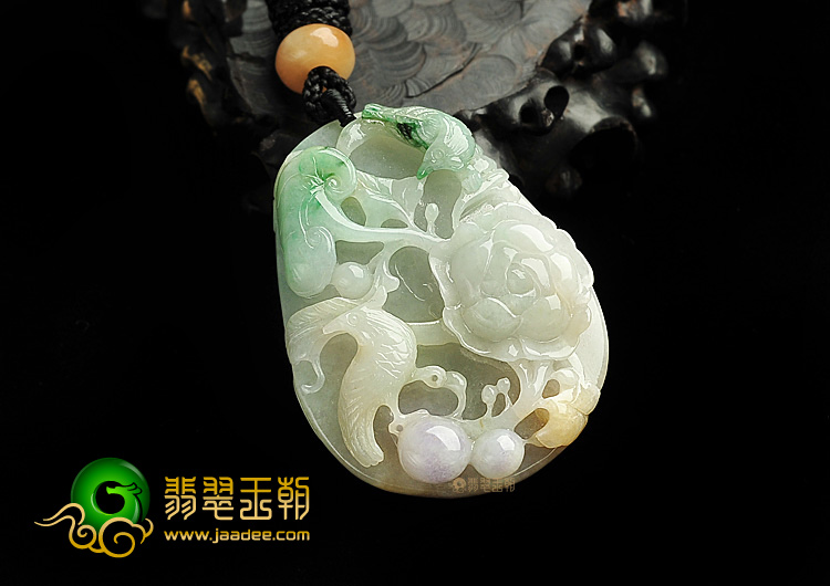 糯冰种三彩花开富贵挂件