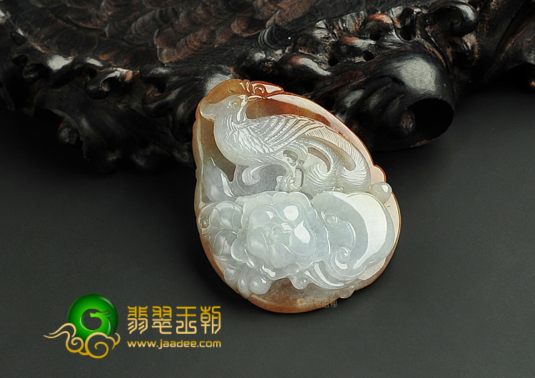 糯冰种褐黄翡花开富贵挂件
