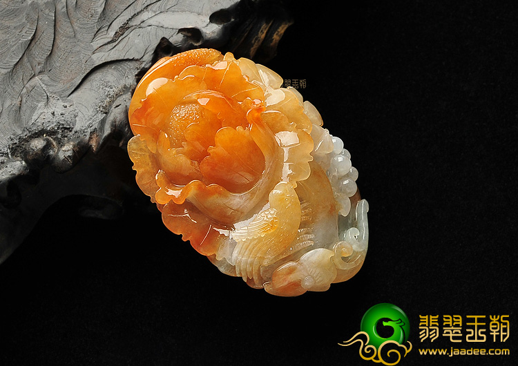 糯冰种红黄翡花开富贵挂件