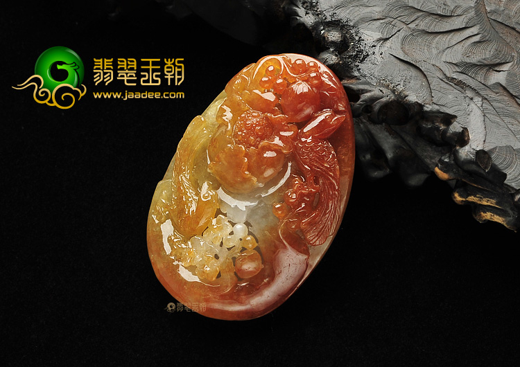 糯冰种红黄翡花开富贵挂件