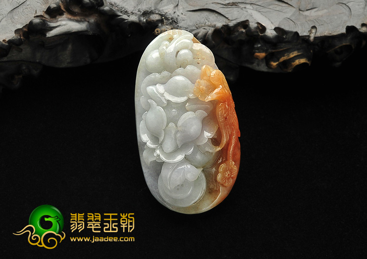 糯冰种红黄翡花开富贵挂件