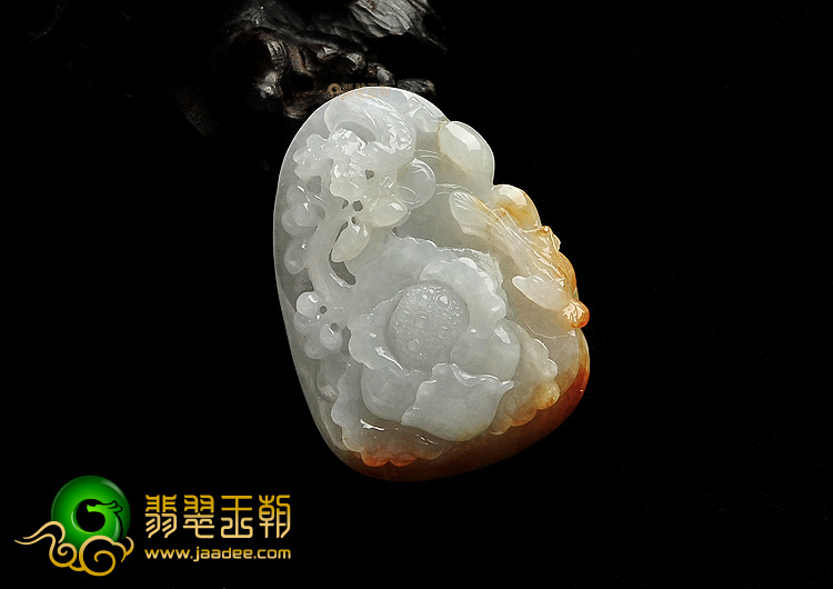 糯冰种红黄翡花开富贵挂件