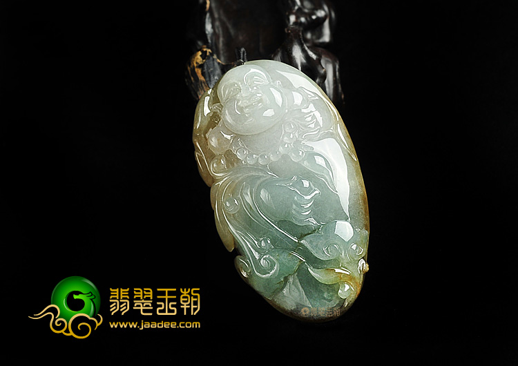 糯冰种褐黄翡晴水玉佛挂件