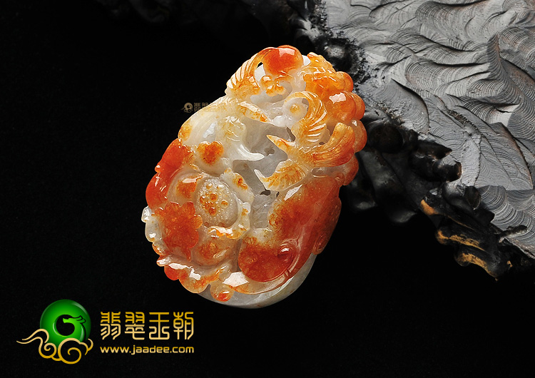 糯冰种红黄翡花开富贵挂件