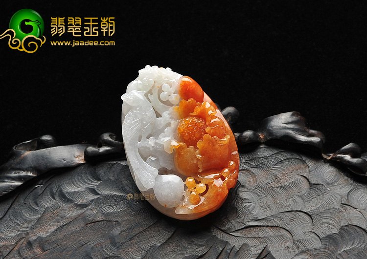 糯冰种红黄翡花开富贵挂件