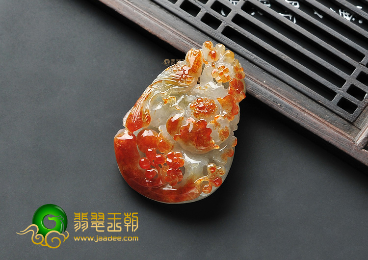 糯冰种褐红翡花开富贵挂件